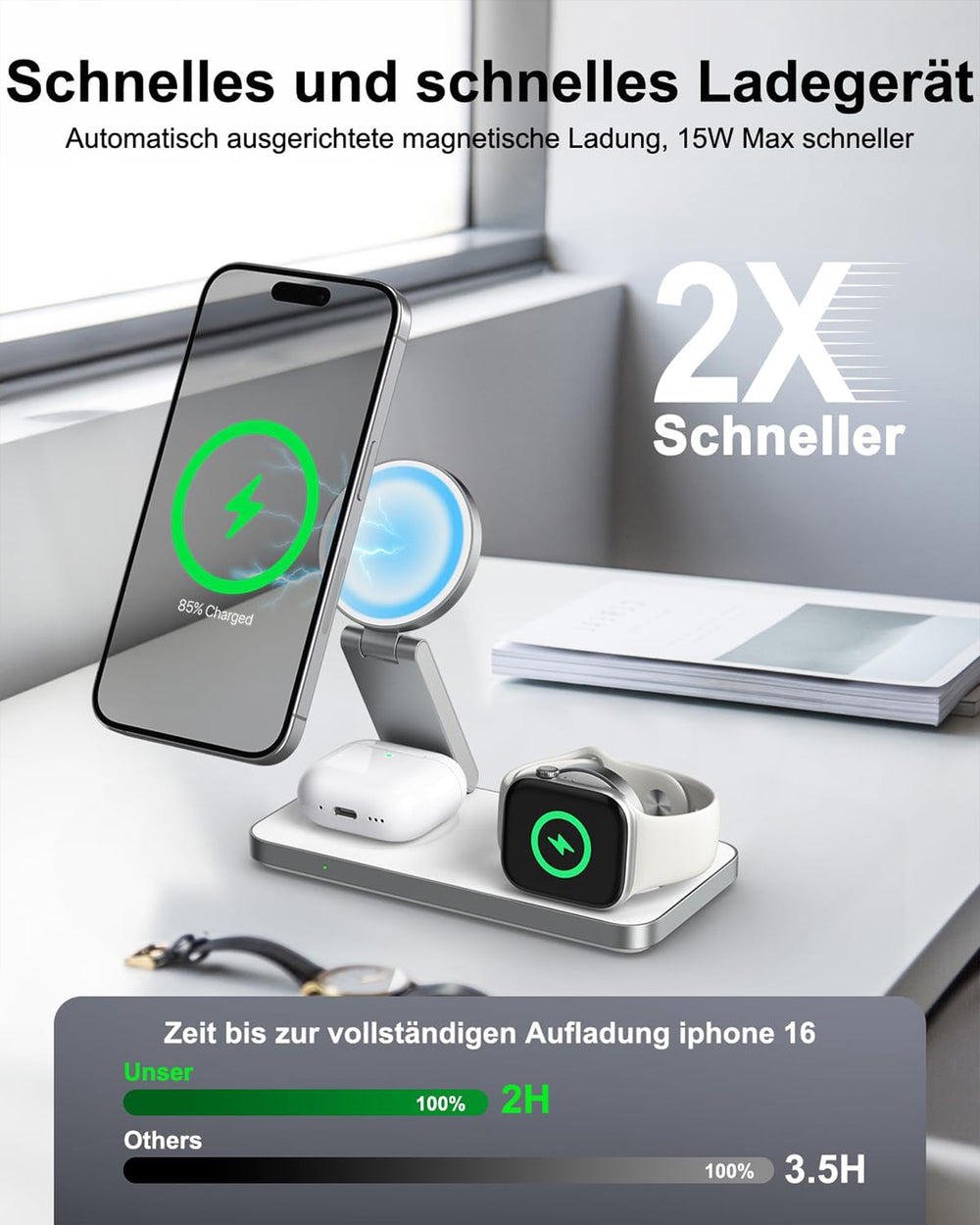 3-in-1 Magnetic PowerBase Travel Charger - Charging Station for iPhone