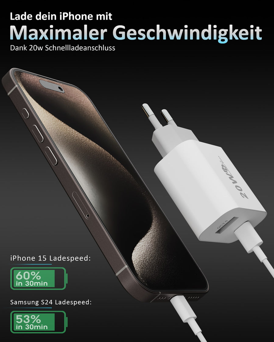 iPhone 15: von 30 auf 60 % in einer halben Stunde.