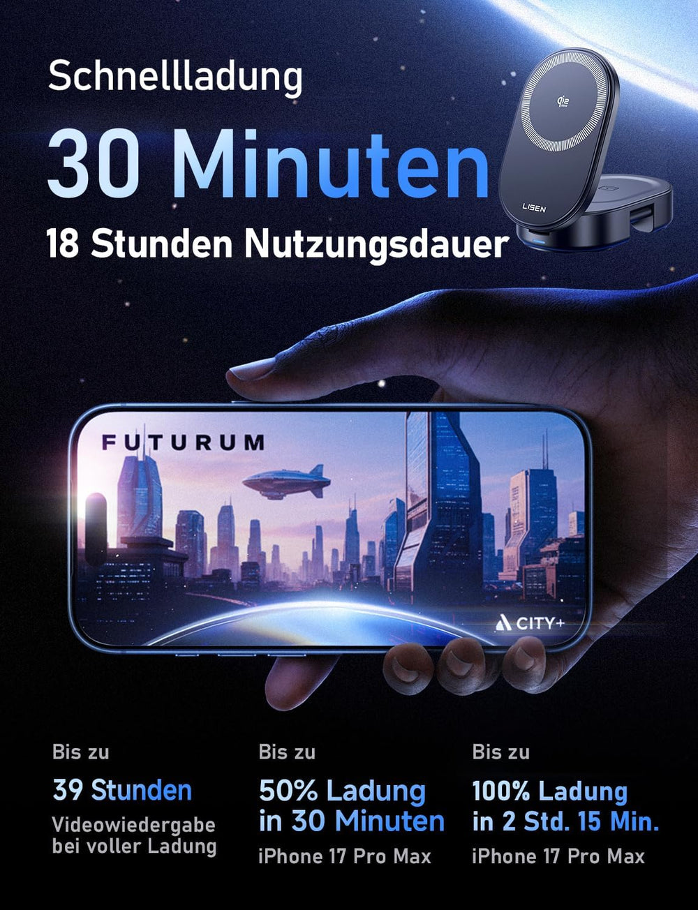 LISEN W121 Qi2.2 3-in-1 Ladestation