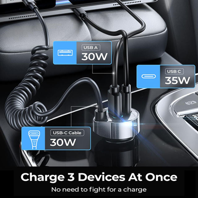 LISEN Chargeur voiture avec câbles intégrés – pour iPhone et USB-C
