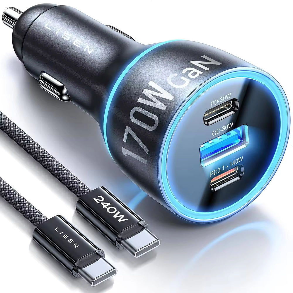 LISEN B105 Kfz-Schnellladegerät 140 W + 30 W inkl. geflochtenem USB-C-Kabel