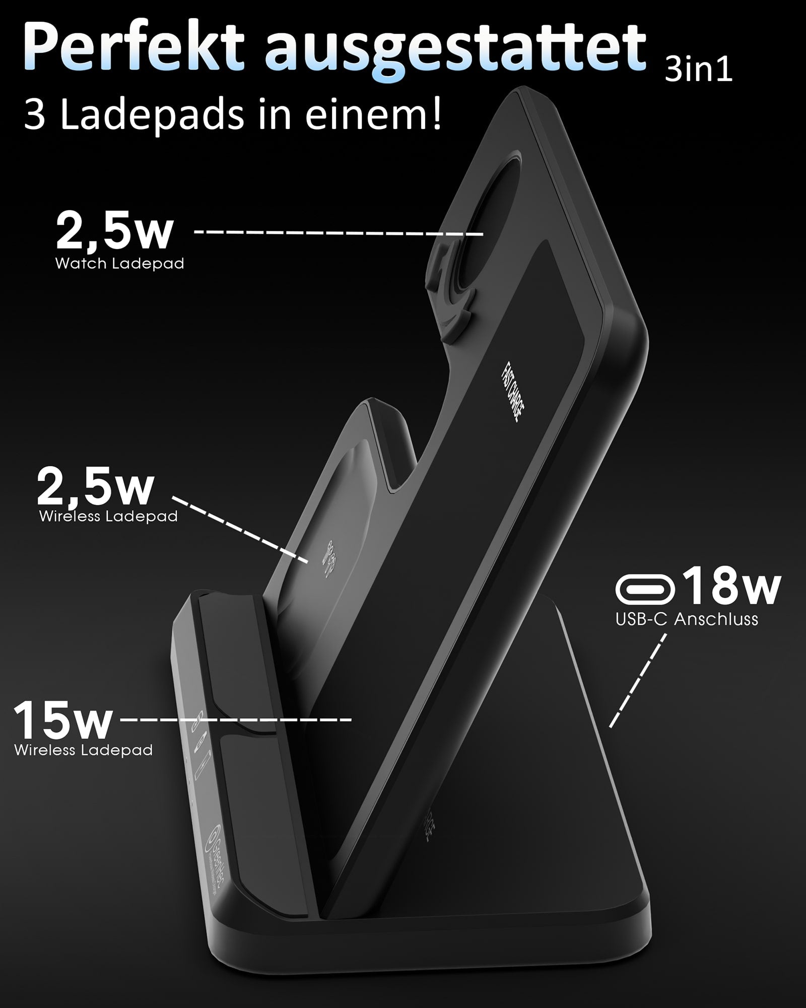 3in1 PowerBase Ladestation für Samsung