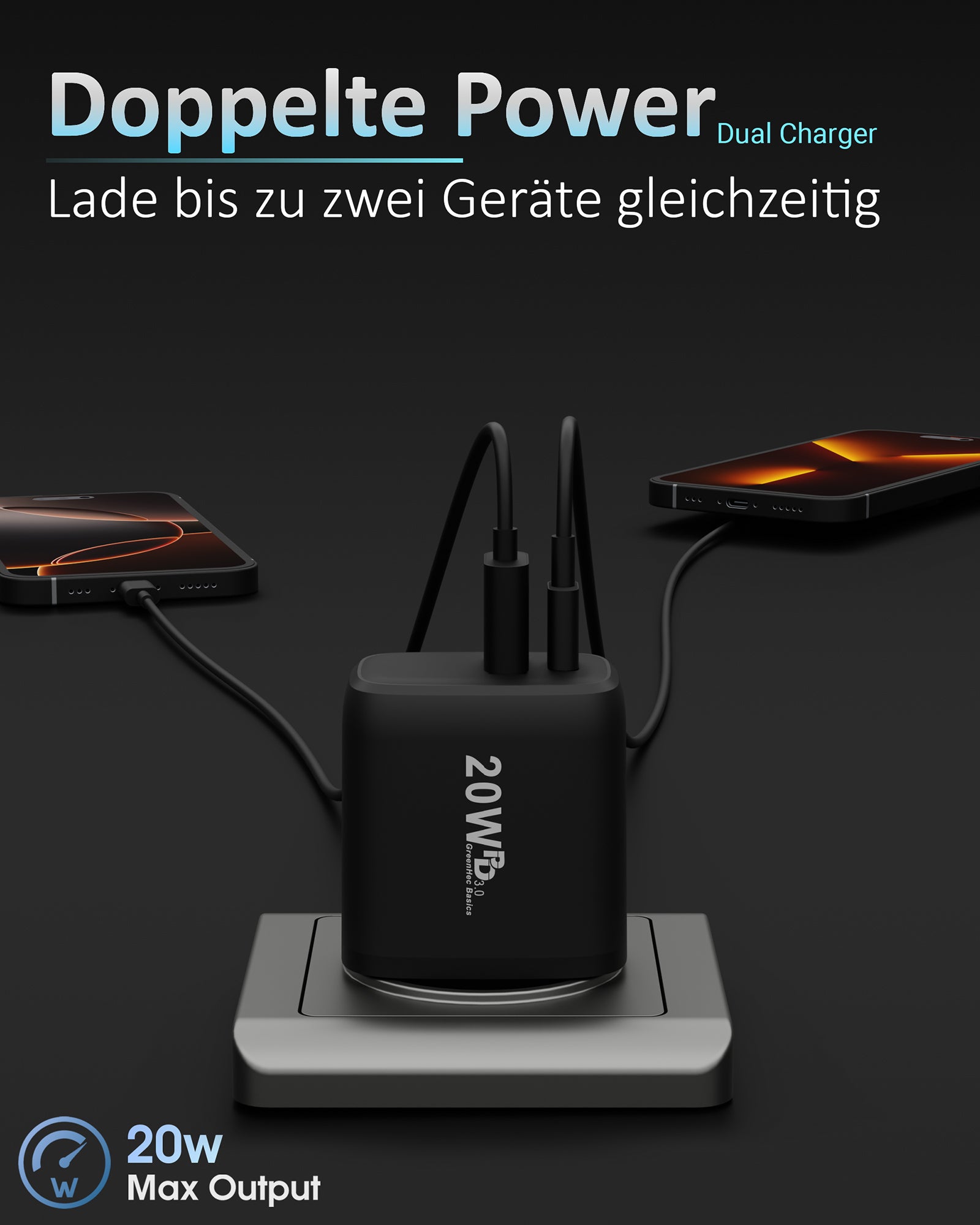 20w Dual Charger - Black
