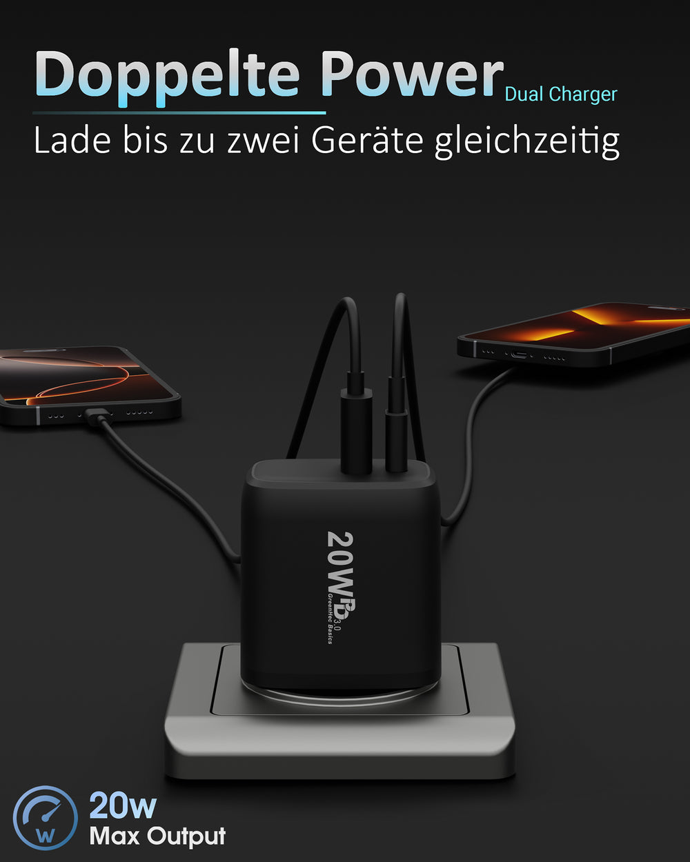 20w Dual Charger - Black