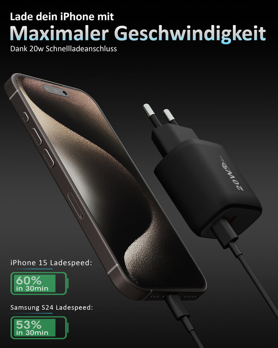 iPhone 15: von 30 auf 60 % in einer halben Stunde.