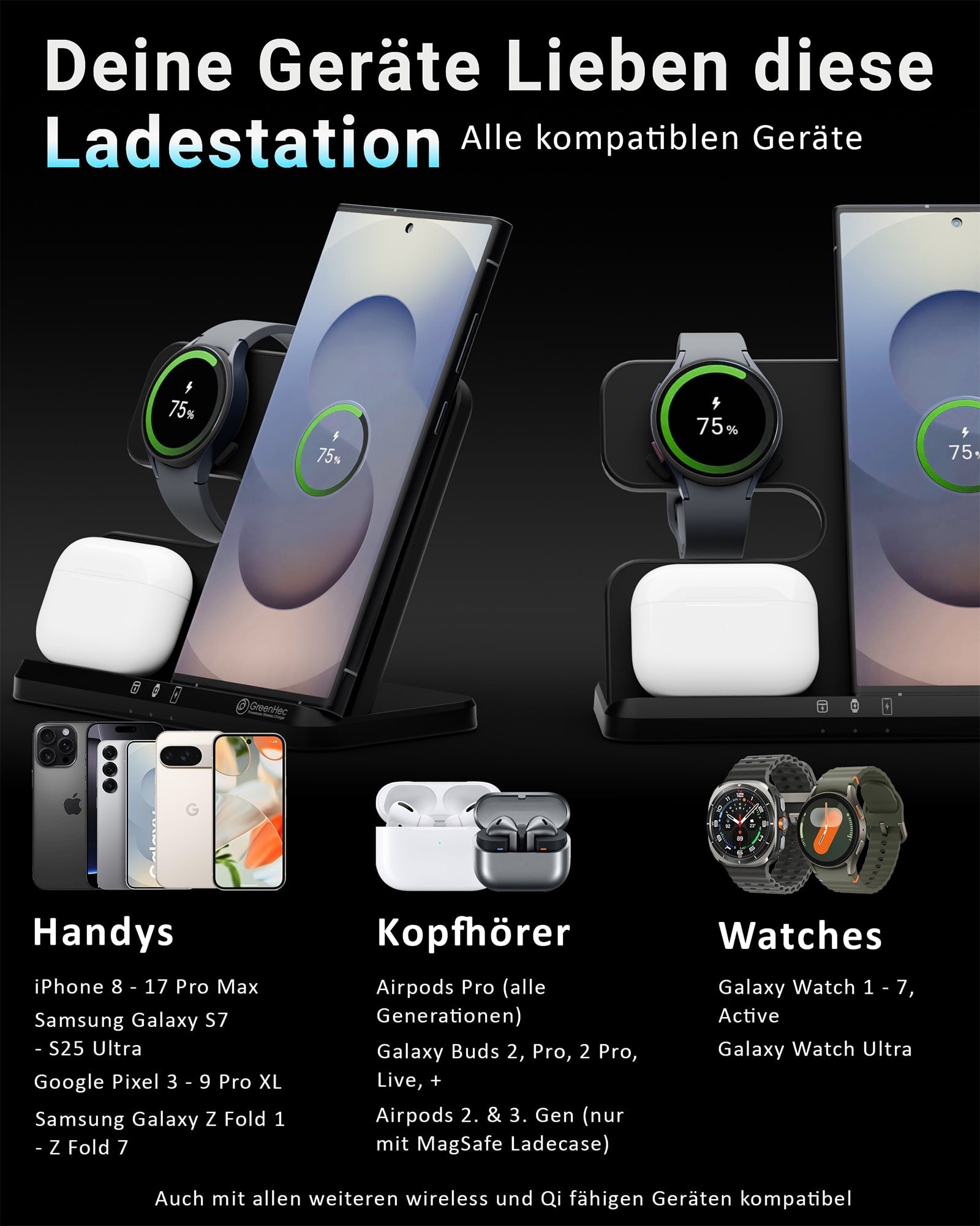3in1 PowerBase Ladestation für Samsung