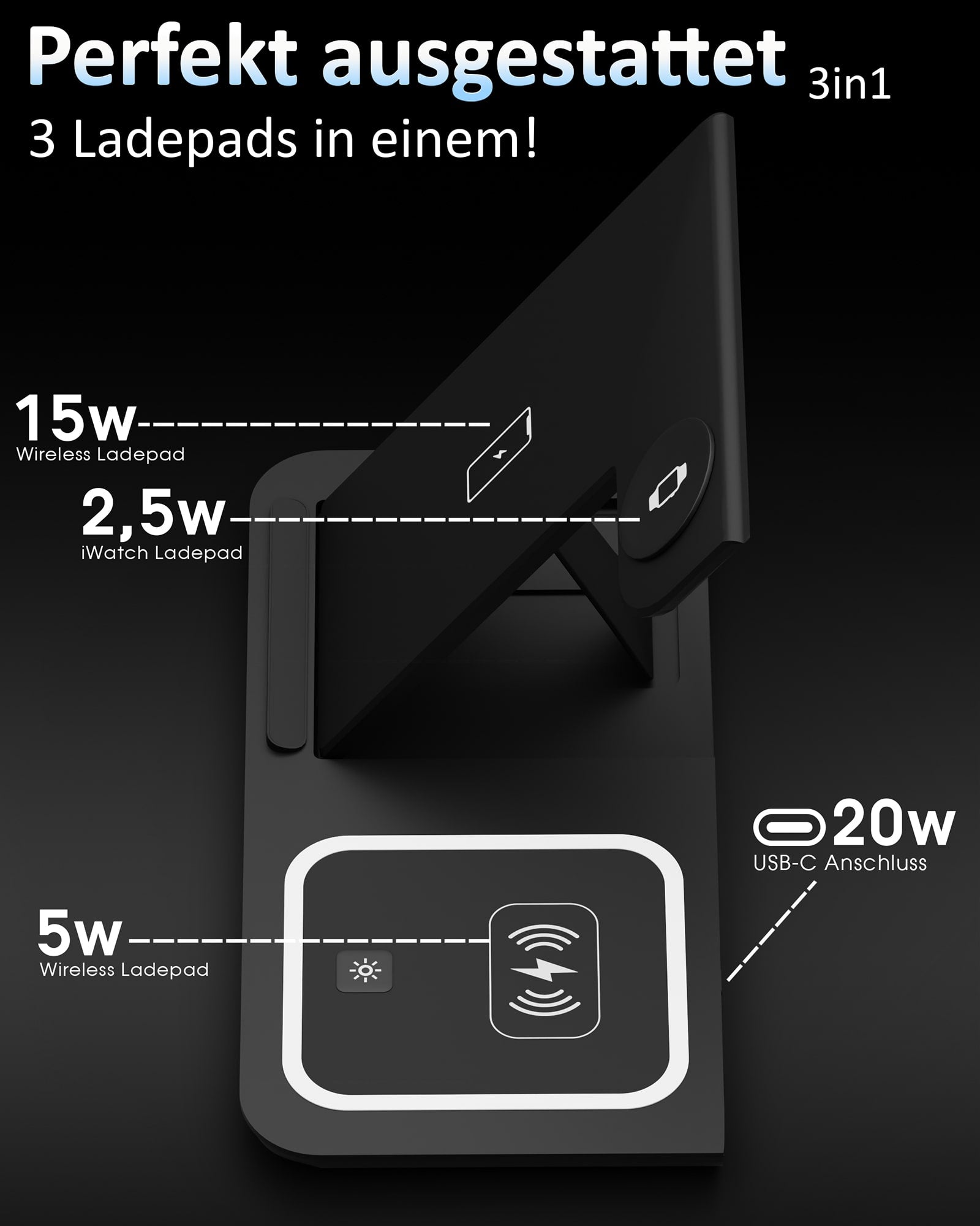 3in1 Light PowerBase Ladestation für iPhone