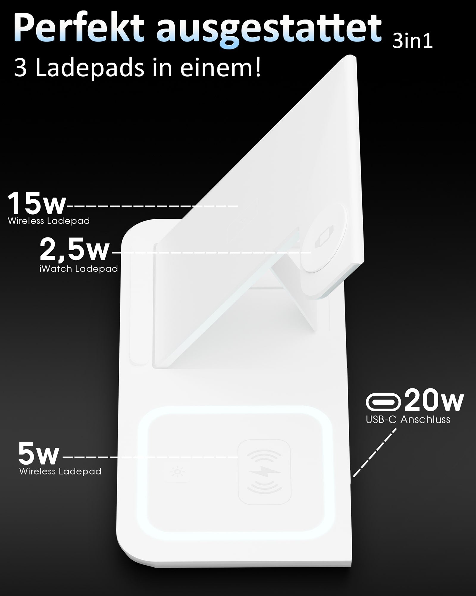 3in1 Light PowerBase Ladestation für iPhone