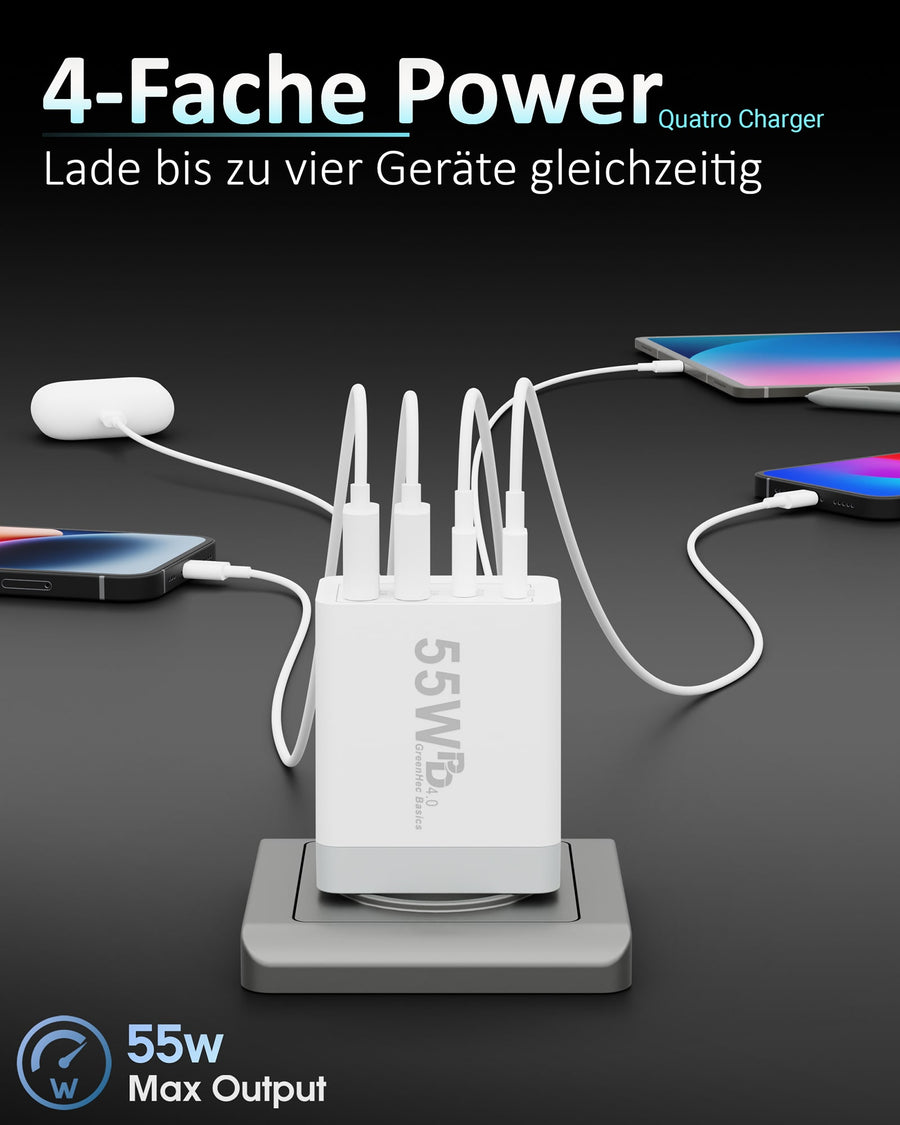 Vier Geräte, eine Steckdose.