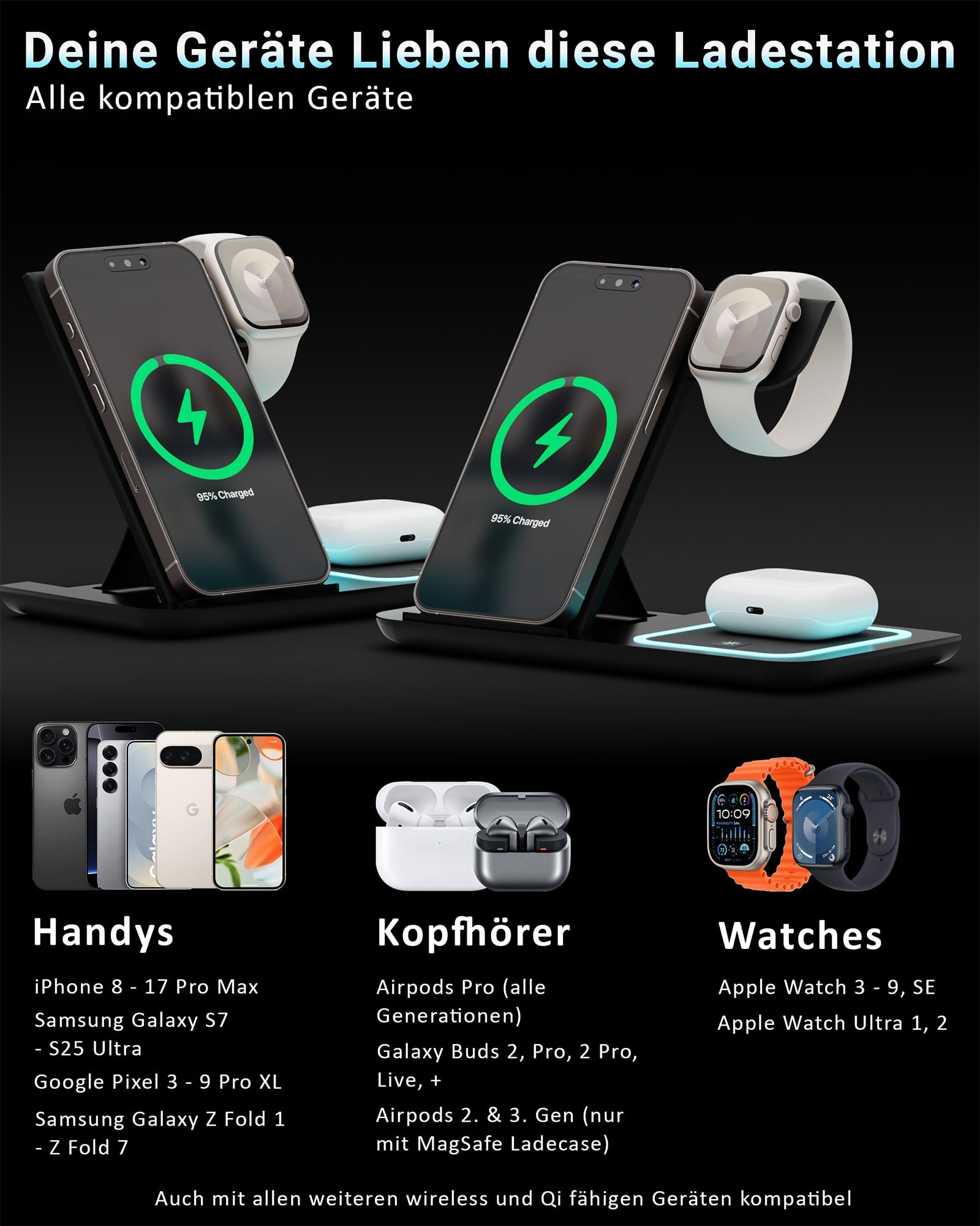 3in1 Light PowerBase Ladestation für iPhone