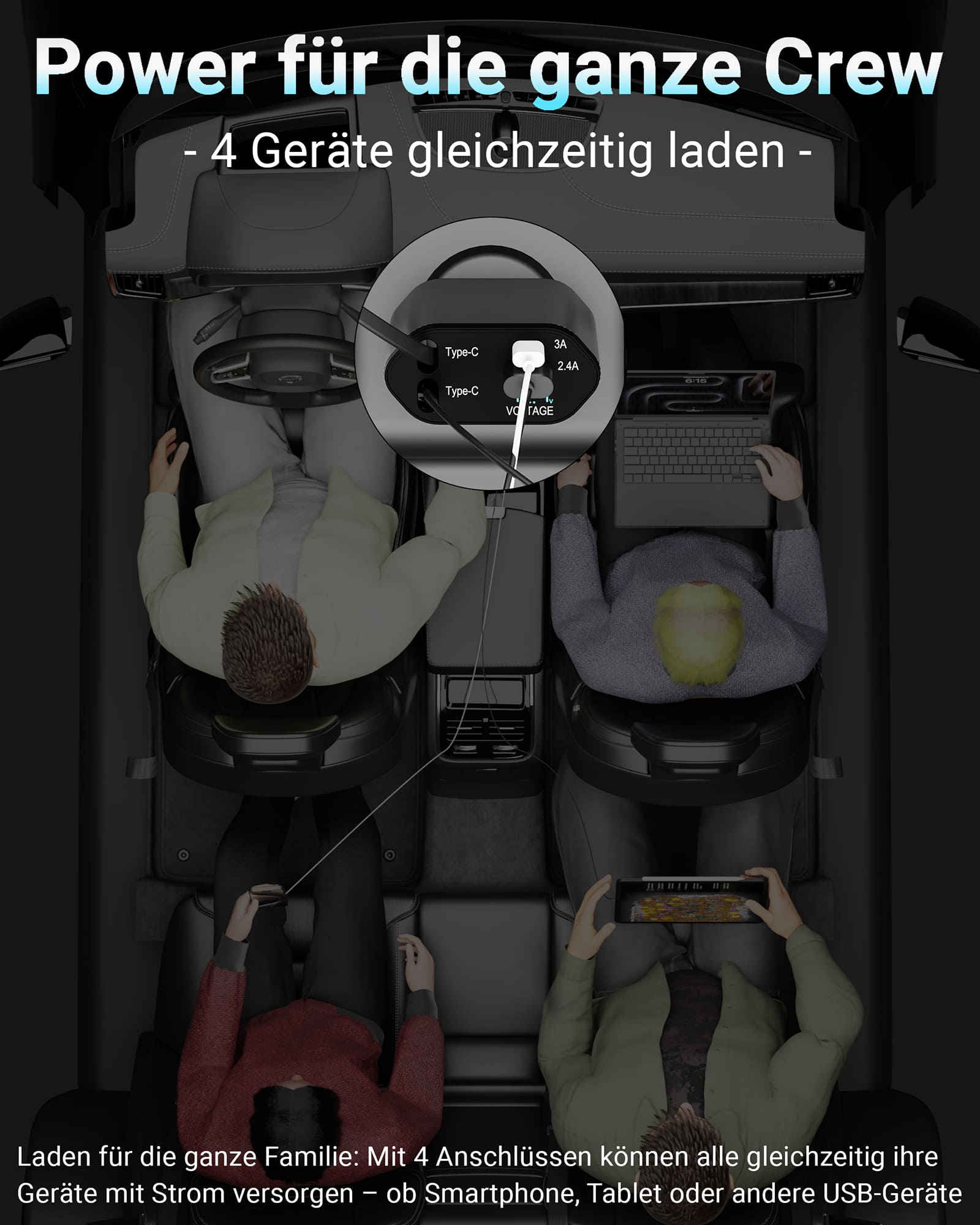 4in1 FlexCharge Auto USB-C Ladegerät