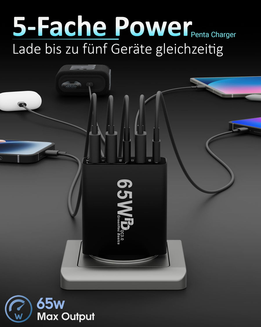 Fünf Geräte, ein Ladegerät.