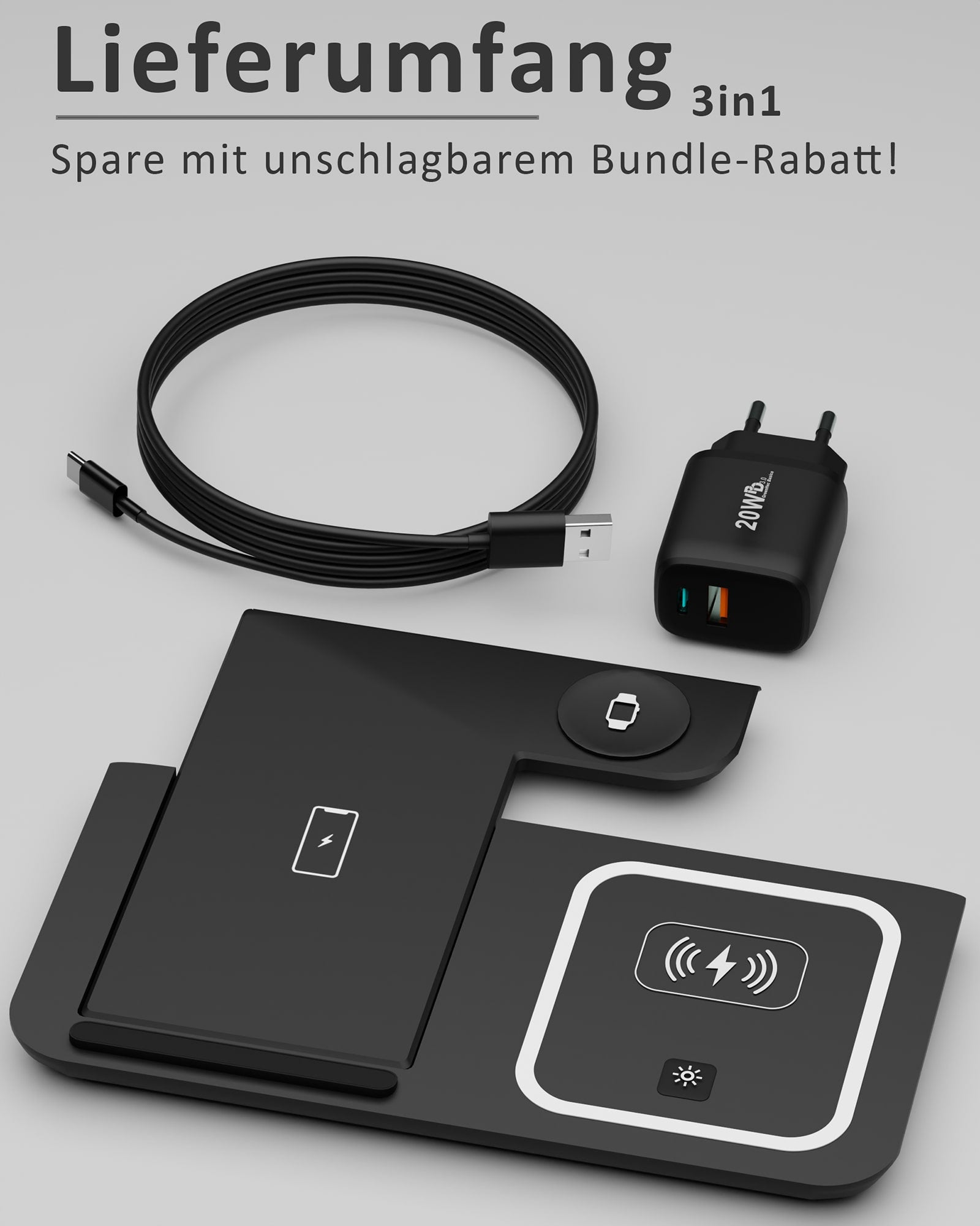 3in1 Light PowerBase Ladestation für iPhone