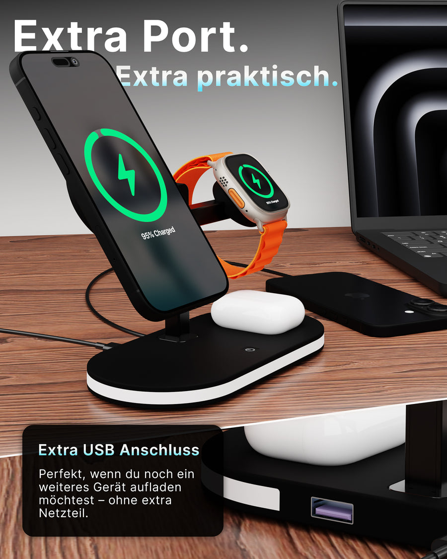 Ein viertes Gerät lädt per Kabel.