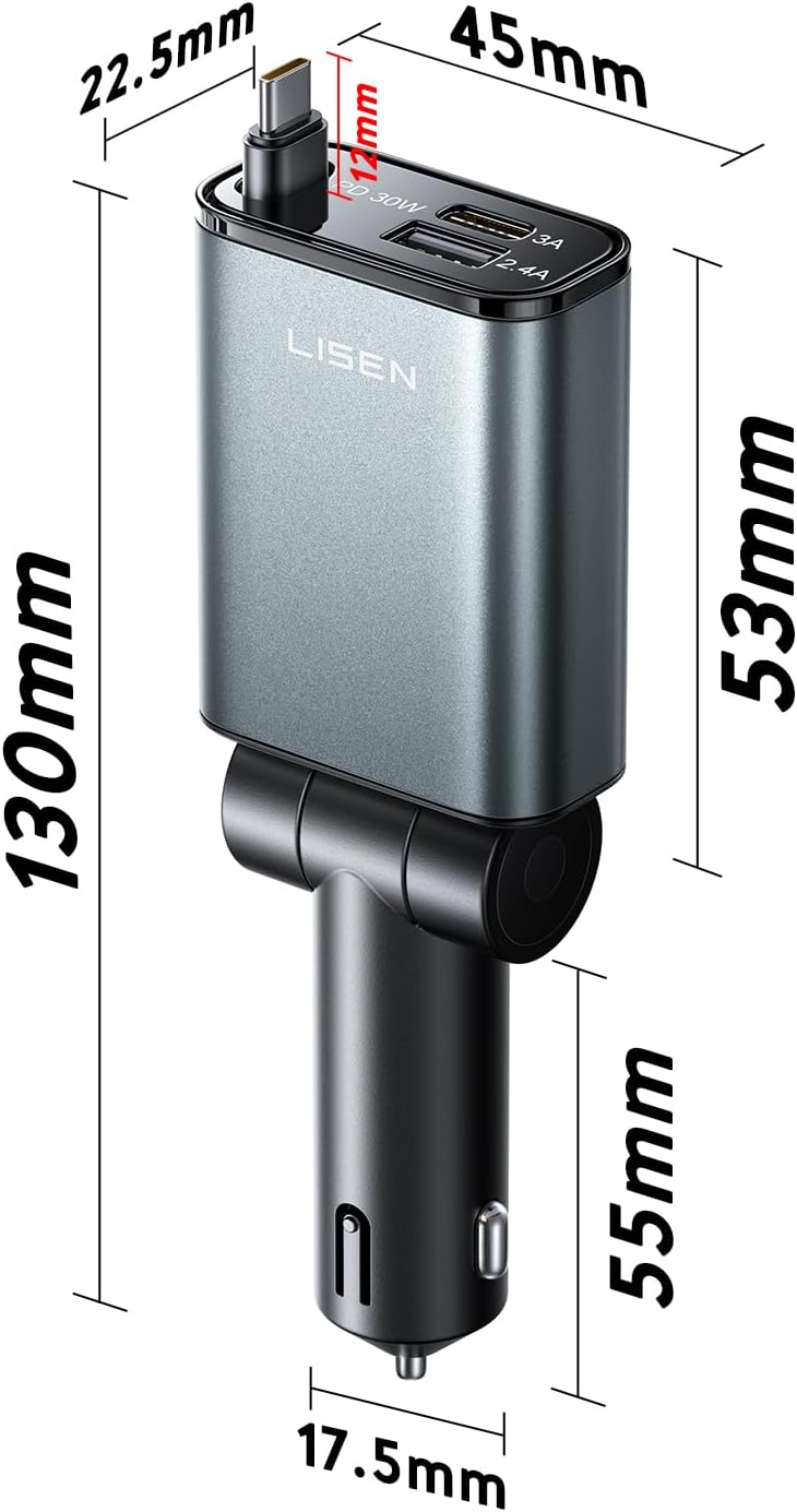 LISEN B113 Retractable Cable Car Charger Mini
