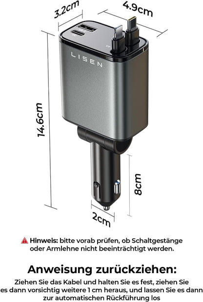 LISEN B104 Retractable Cable Car Charger