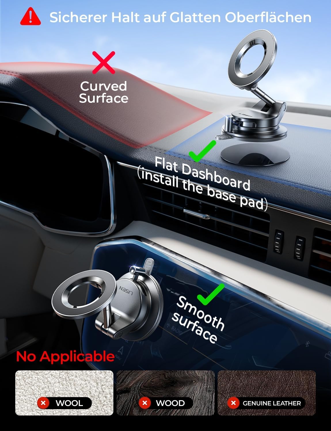 LISEN A608 Manual Suction Magnetic Car Phone Mount - View 5
