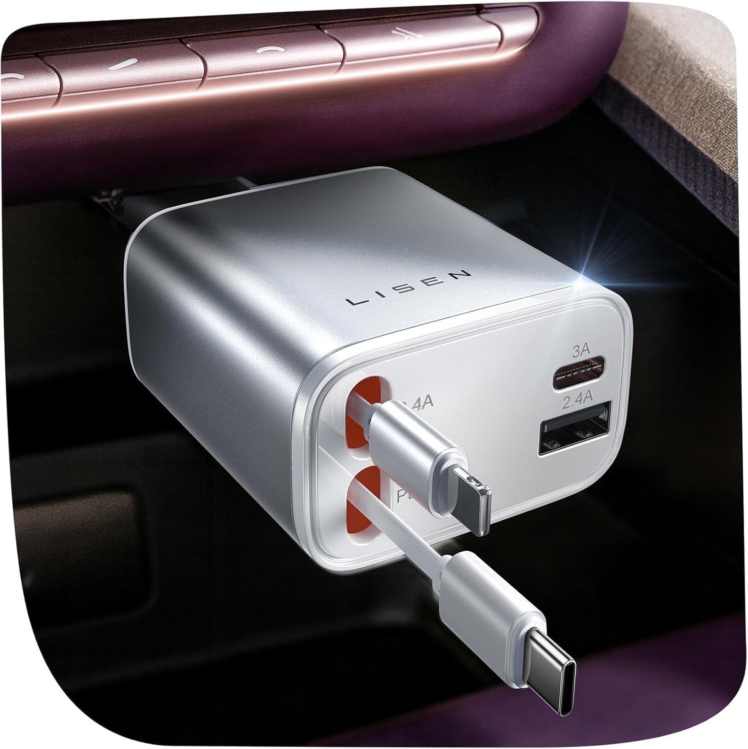 LISEN B104 Retractable Cable Car Charger