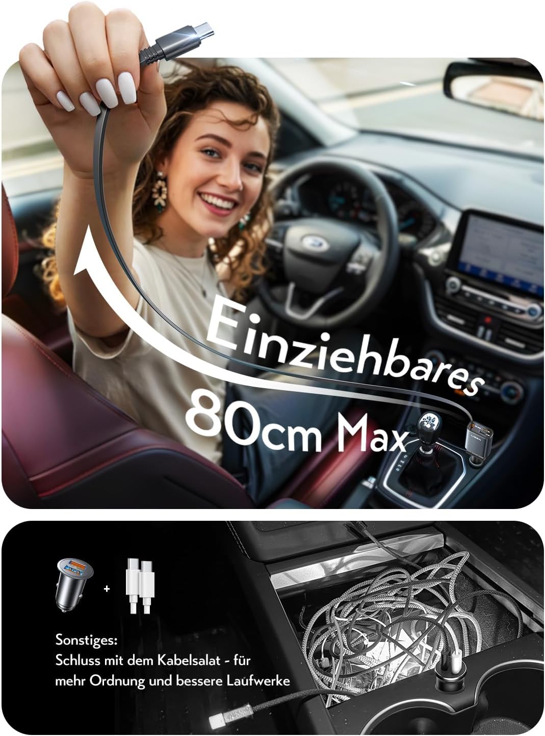 LISEN B113 Retractable Cable Car Charger Mini