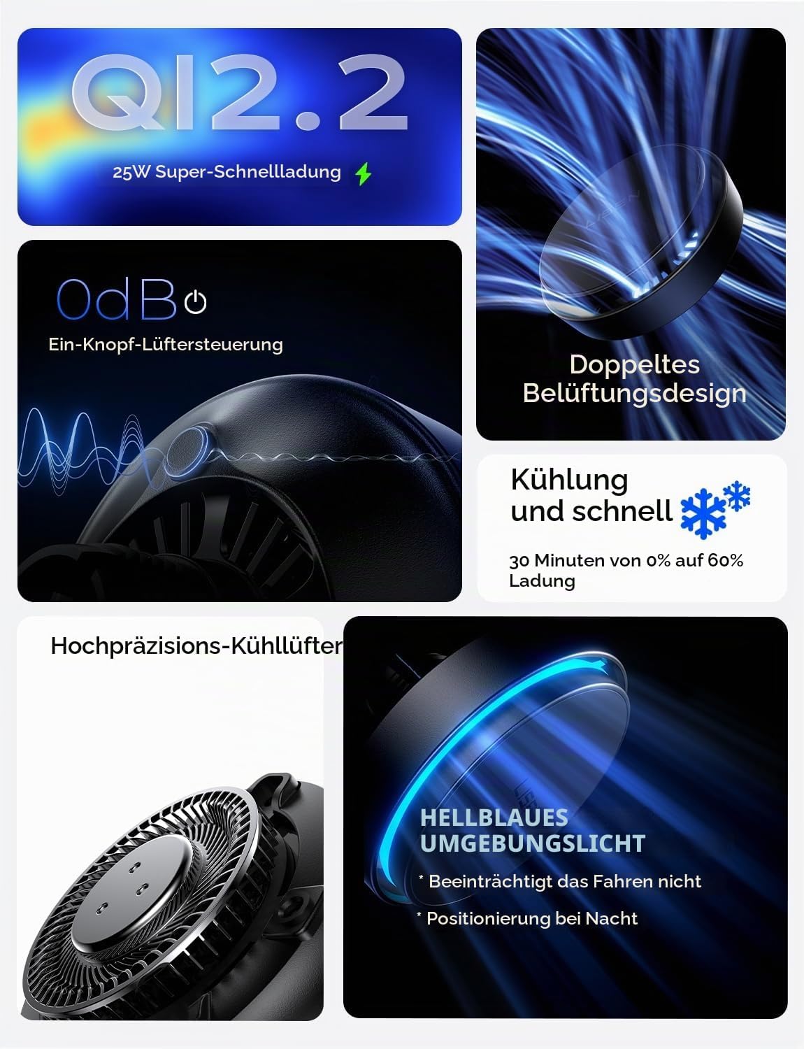 LISEN W116 Qi2.2 Car Wireless Charger with Cooling Fan