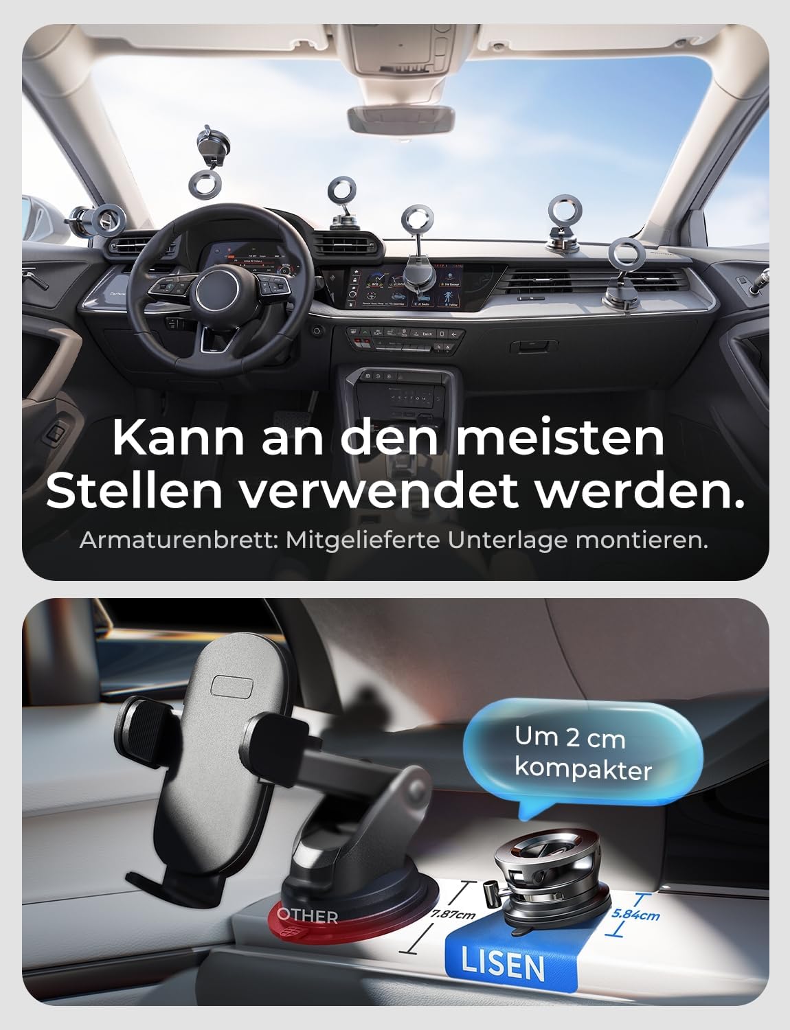 LISEN A608 Manual Suction Magnetic Car Phone Mount - Main