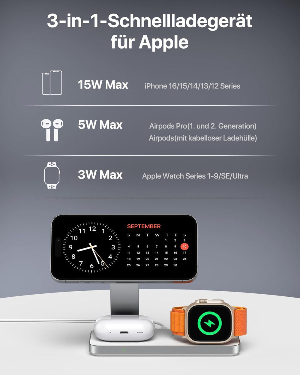 3-in-1 Magnetic PowerBase Travel Charger - Charging Station for iPhone