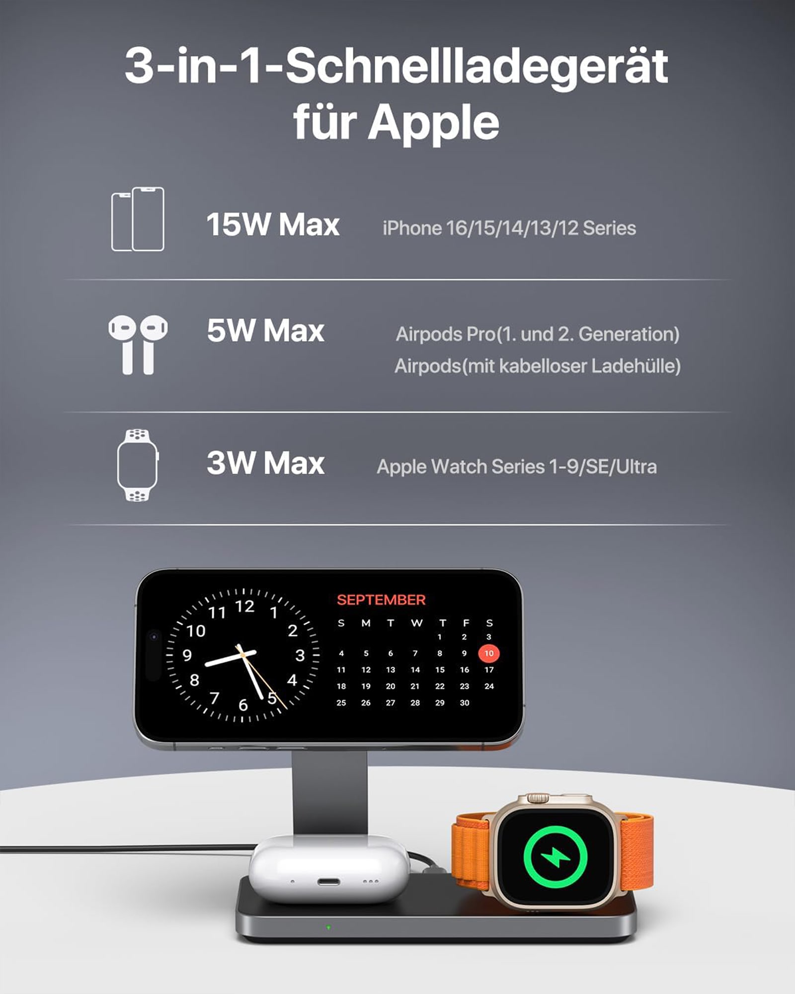 3in1 Magnetic PowerBase Travel Charger - Ladestation für iPhone