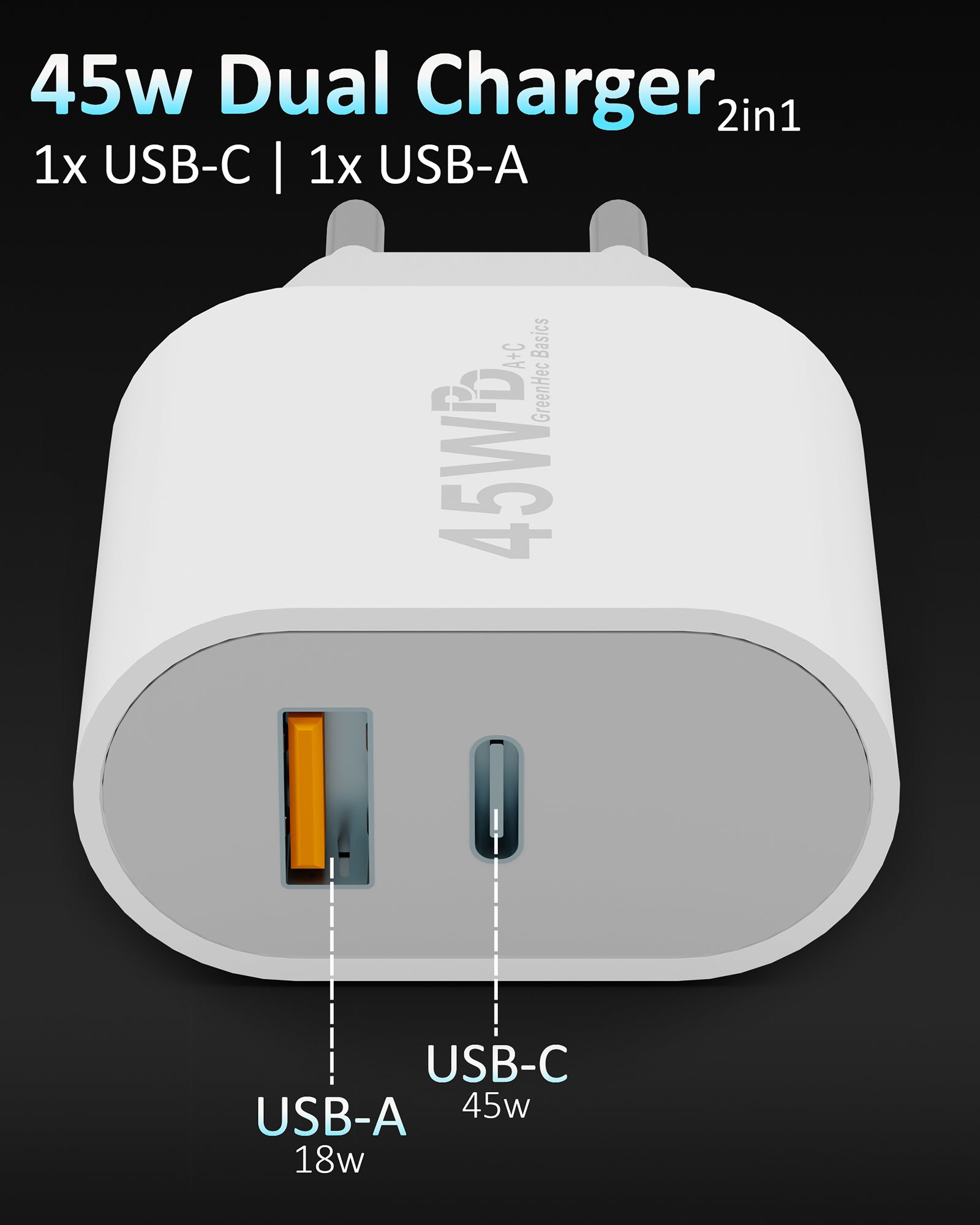 45w Dual Charger + USB-C Kabel