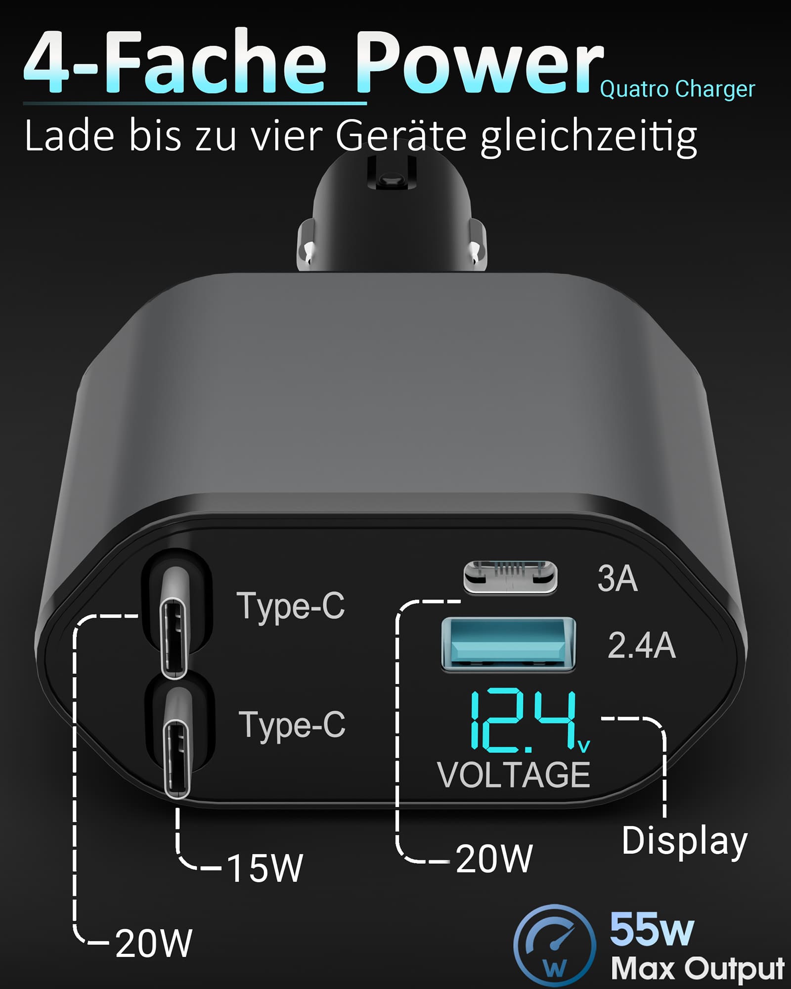 4in1 FlexCharge Auto USB-C Ladegerät