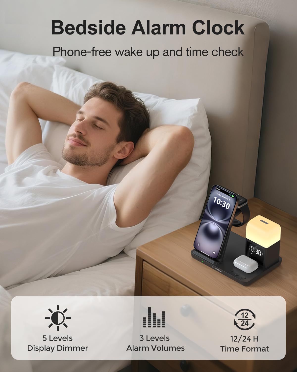 5-in-1 Alarm Clock PowerBase for iPhone