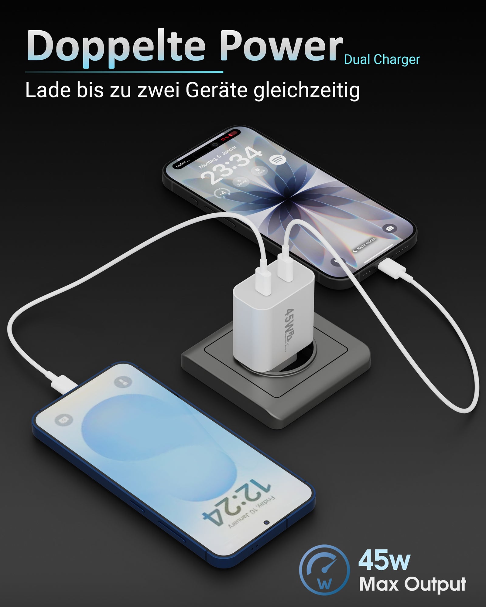 45w USB-C Dual Charger + USB-C Kabel