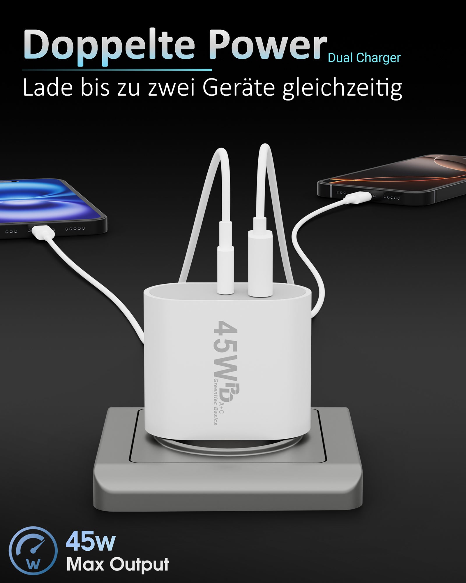 45w Dual Charger + USB-C Kabel