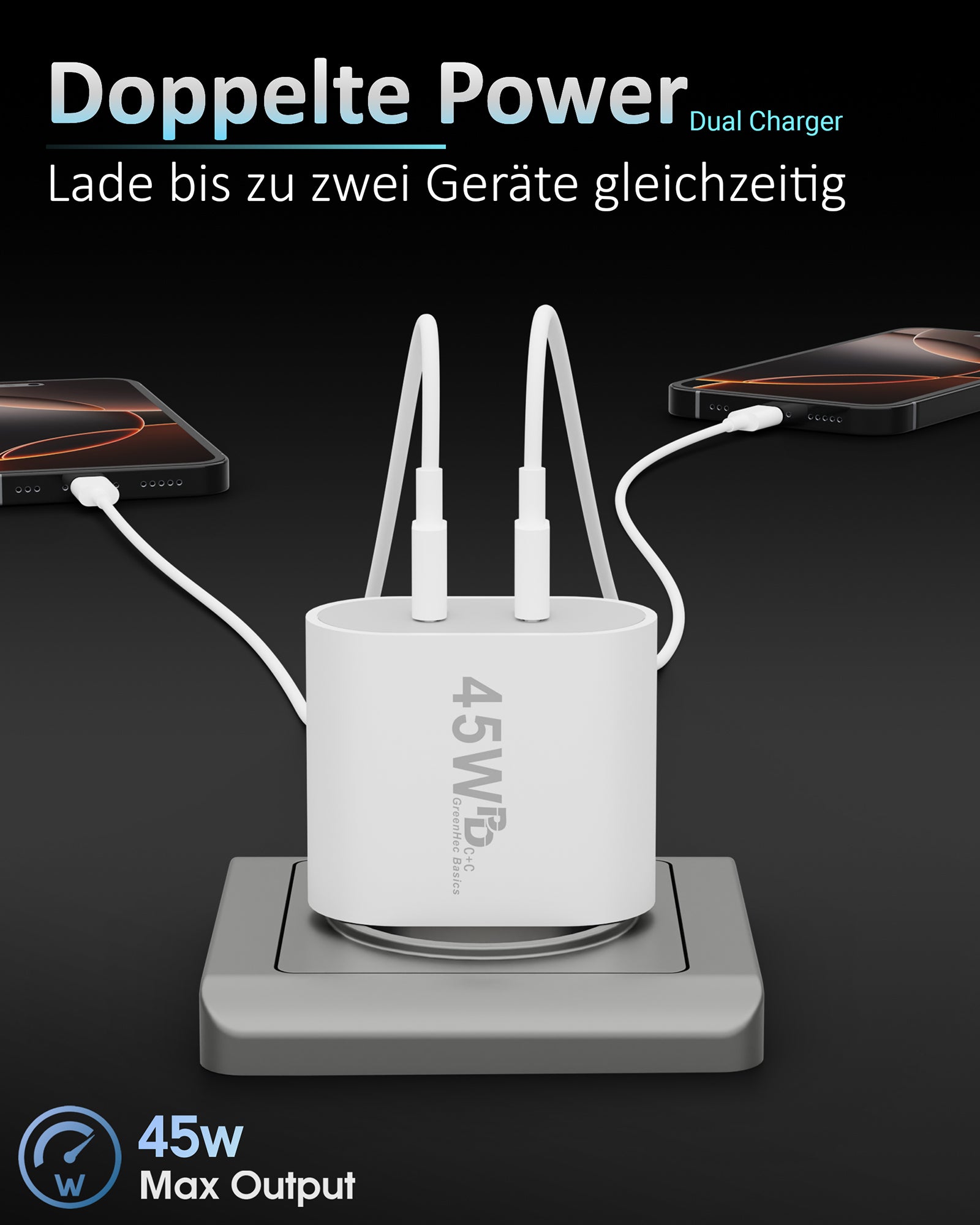 45w USB-C Dual Charger + USB-C Kabel