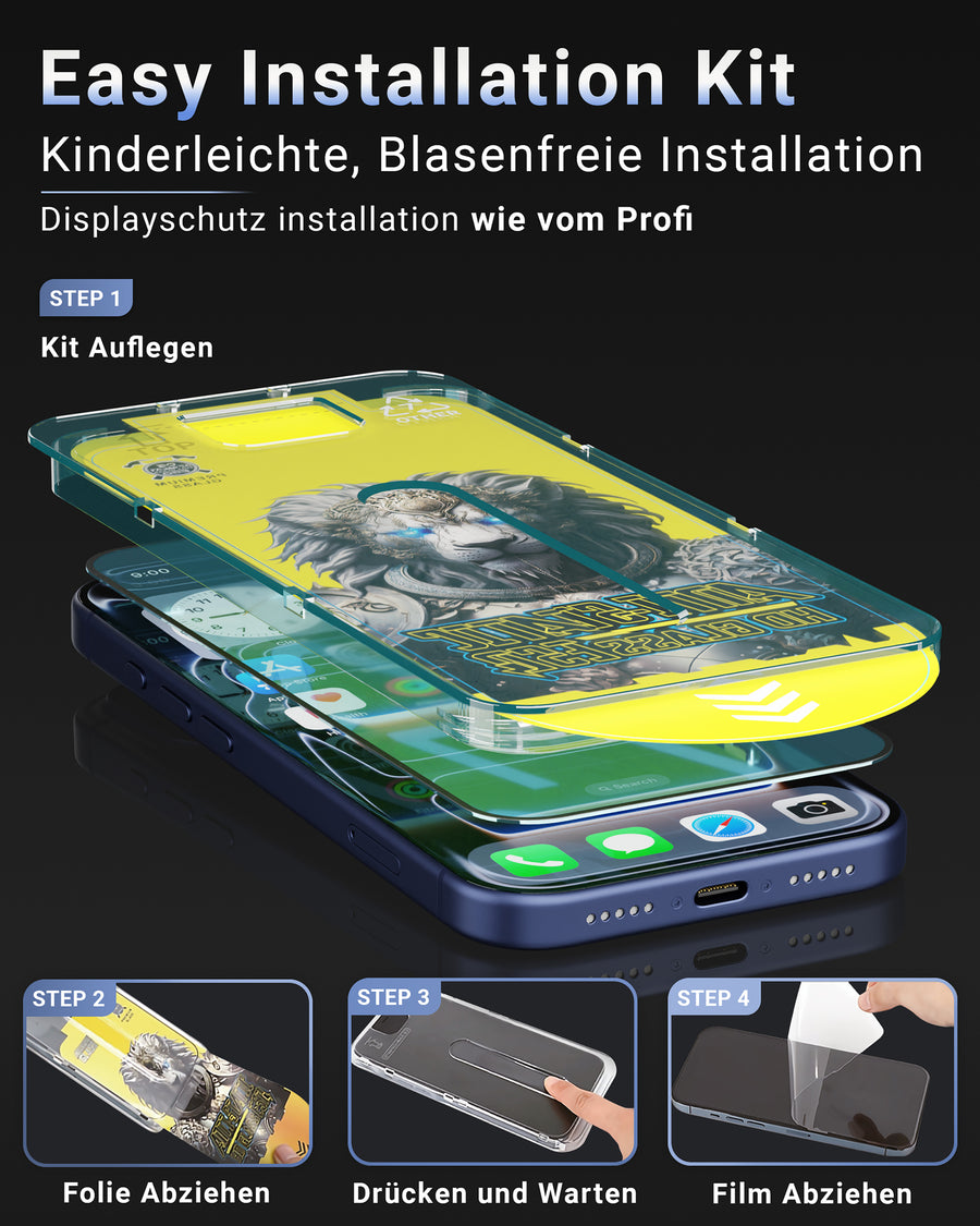 Rahmen auflegen, Folie abziehen, andrücken.