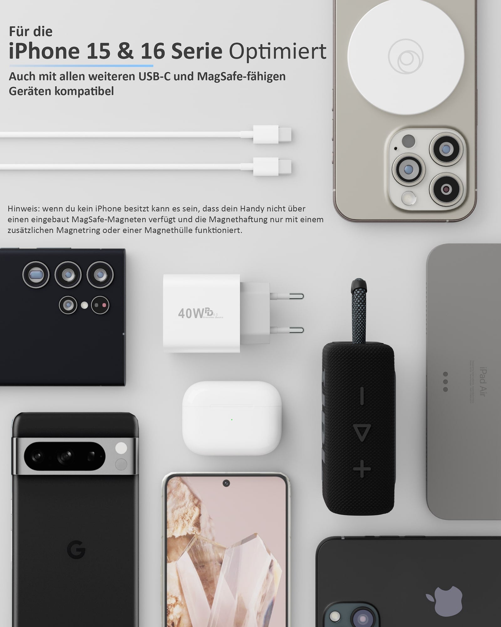 Power Essentials Bundle - MagSafe Ladegerät + USB-C Kabel + 40w Dual Charger | Netzteil Stecker 3in1