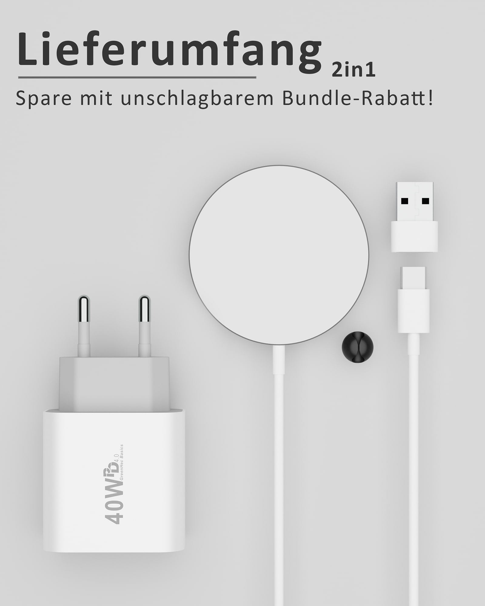 Power Essentials Bundle - MagSafe Ladegerät + USB-C Kabel + 40w Dual Charger | Netzteil Stecker 3in1