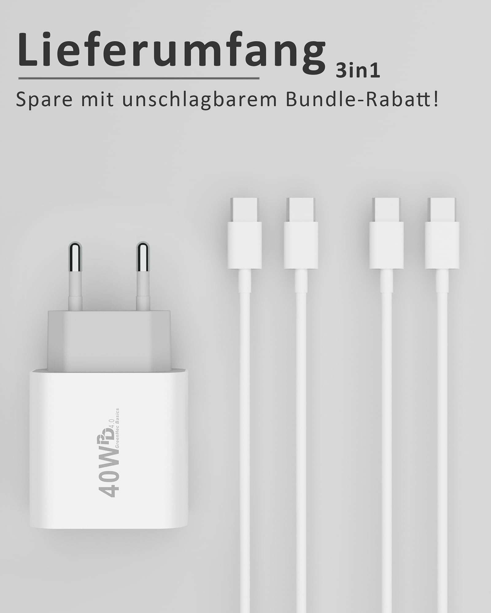 Power Essentials Bundle - MagSafe Ladegerät + USB-C Kabel + 40w Dual Charger | Netzteil Stecker 3in1