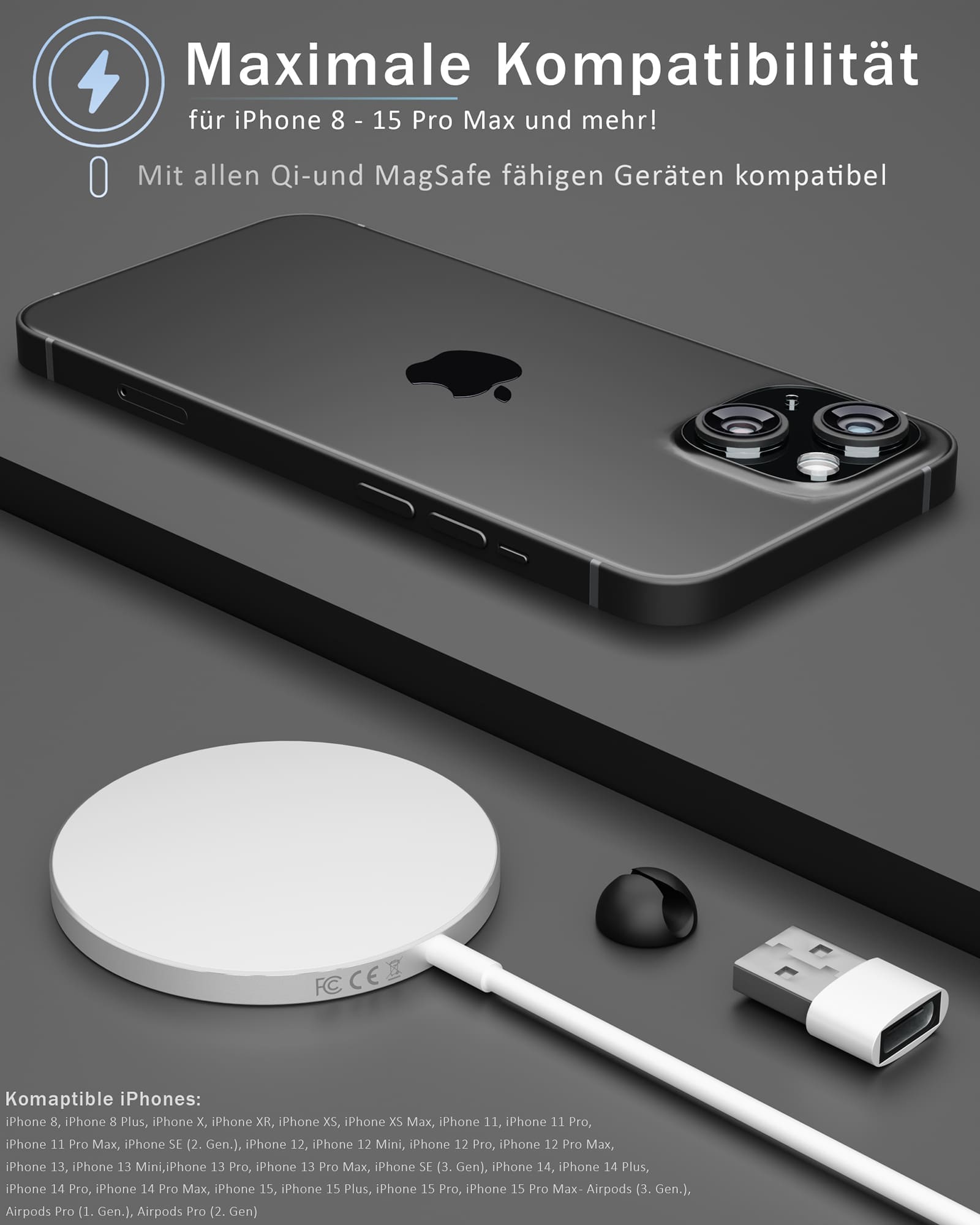 Magnetic MagPad - MagSafe Ladegerät 1,5m Kabel