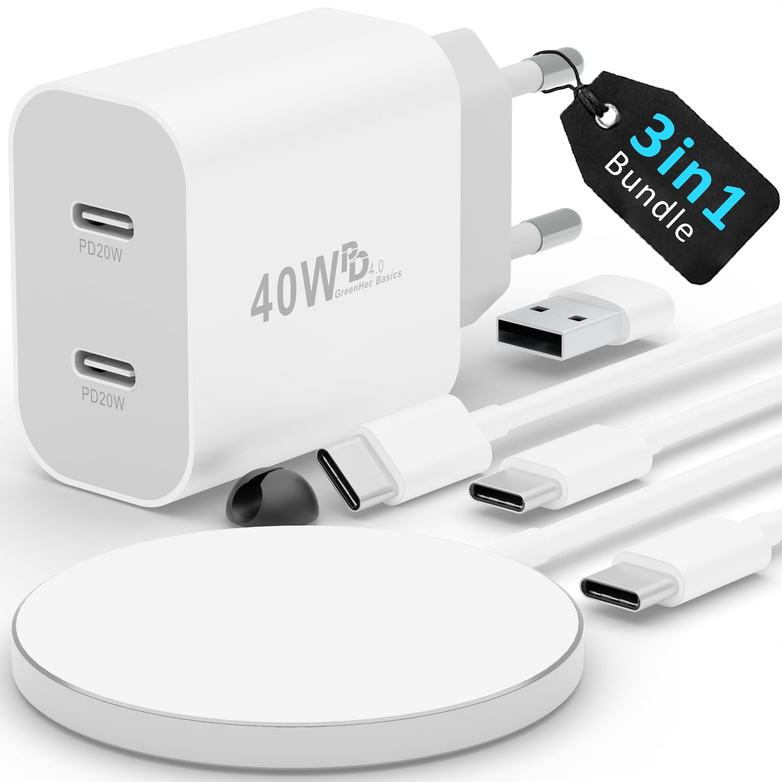 Power Essentials Bundle - MagSafe Ladegerät + USB-C Kabel + 40w Dual Charger | Netzteil Stecker 3in1