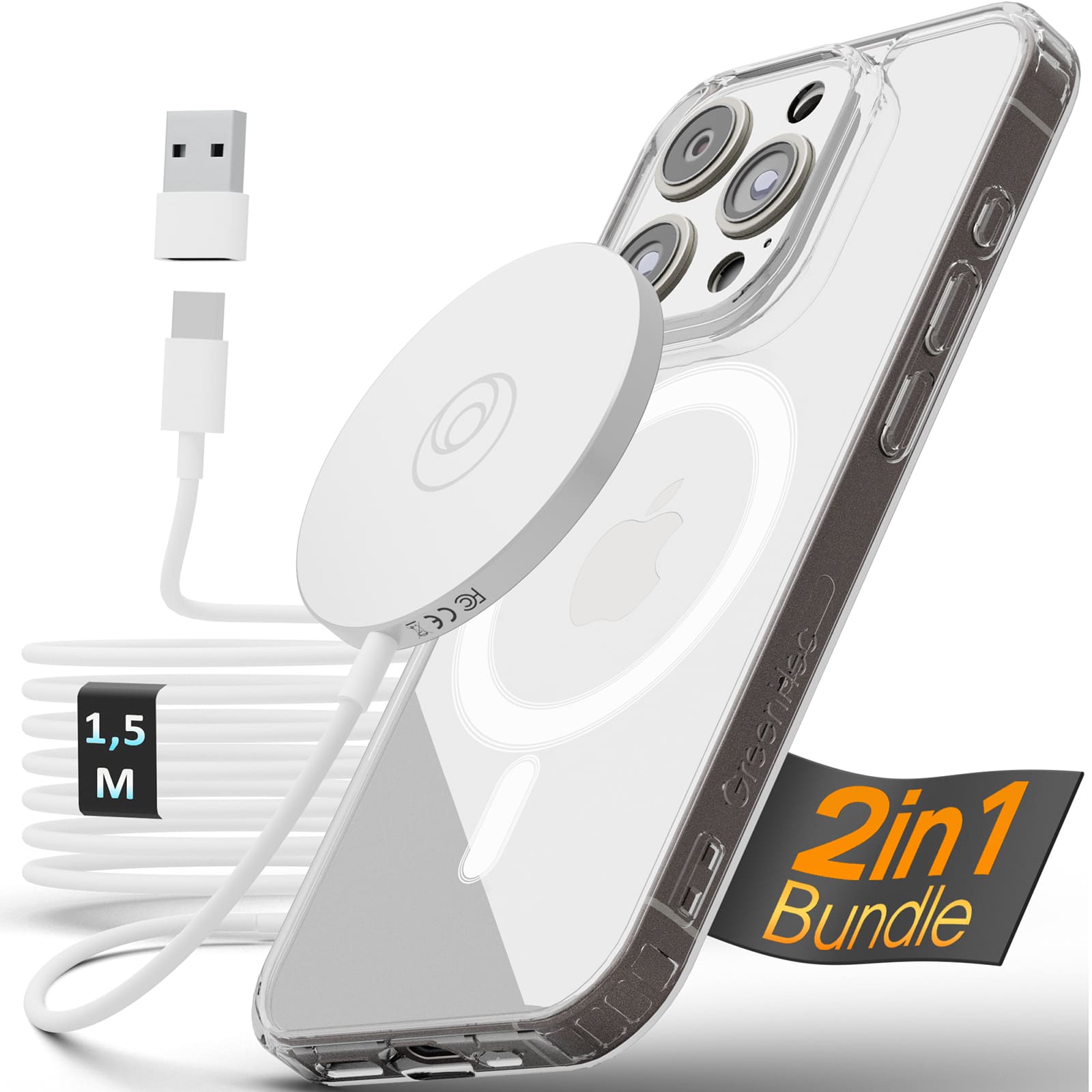 Charge & Protect Bundle - MagSafe Ladegerät + Manget Hülle | für iPhone 16 15 14 13 12 | Wireless Charger Case