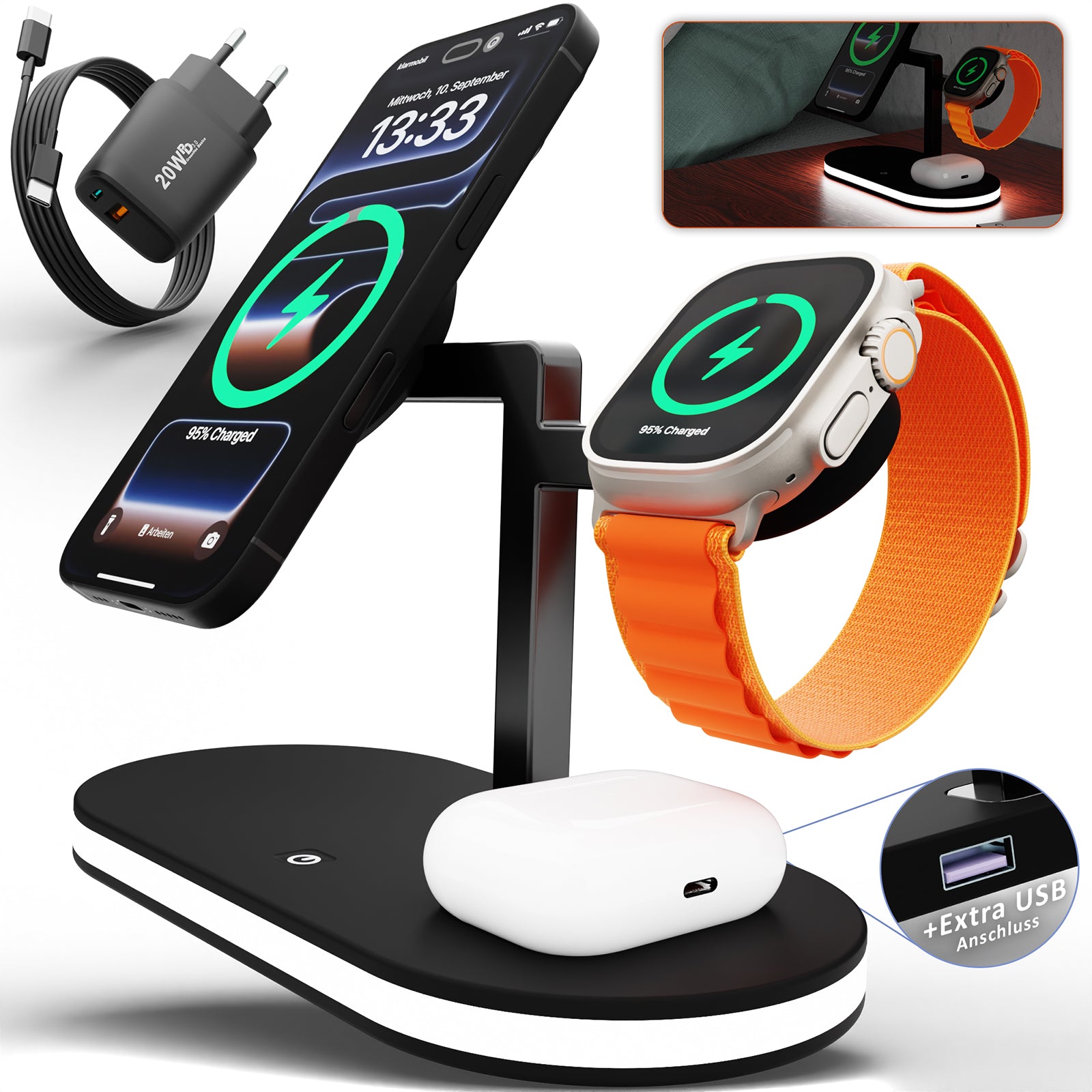 4in1 Magnetic LED PowerBase für iPhone