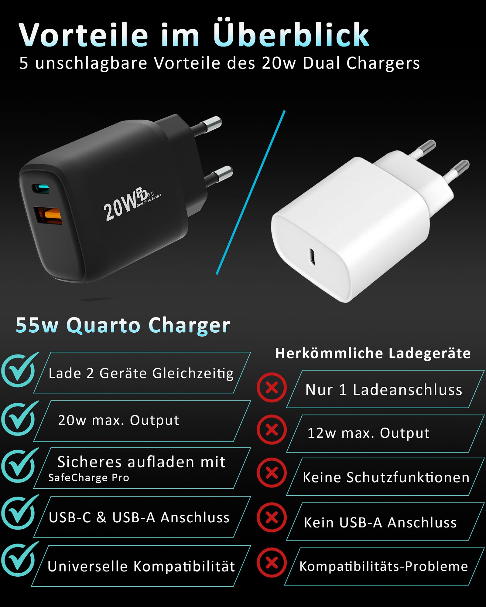 20w Dual Charger - Black