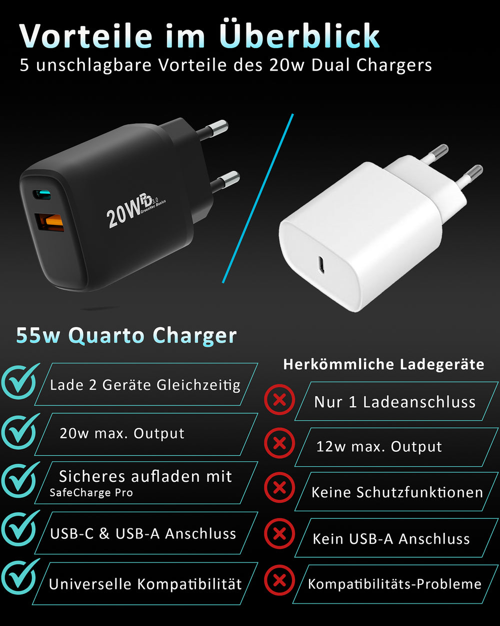 20w Dual Charger - Black
